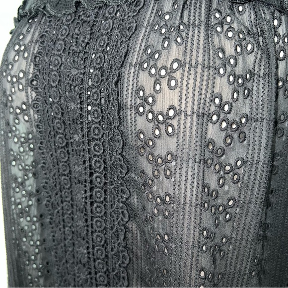 Knox Rose Black Eyelet Lace Blouse Large Boho Peasant Top Sheer Bohemian - Picture 7 of 13